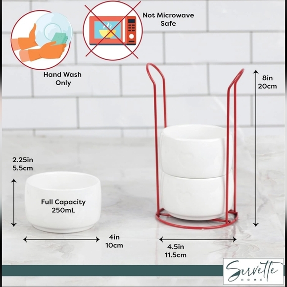 Ceramic Bowls with Hearts 3-Tier Stackable W/ Rack - Picture 5 of 8